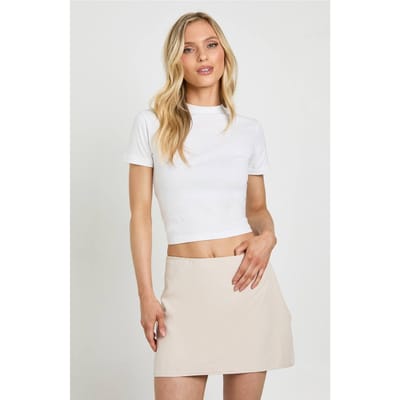 boohoo Dames Petite Basic Geweven Mini Rok | Mushroom | Maat: 6