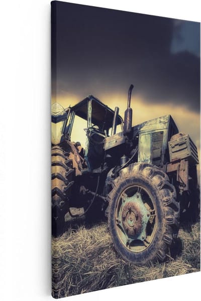 Artaza Canvas Schilderij Tractor - 20x30 cm - Klein - Wanddecoratie Natuur - Muurdecoratie Herfst - Kamer Accessoires
