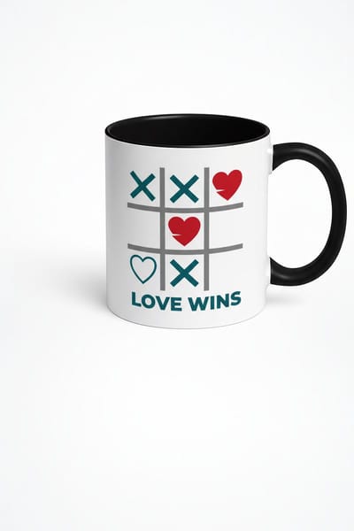 Unieke Love Wins Mok | Tic-Tac-Toe Hartjes Design | Perfect Liefdes Cadeau | Keramische Koffiemok