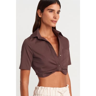 Dames Korte Poplin Blouse