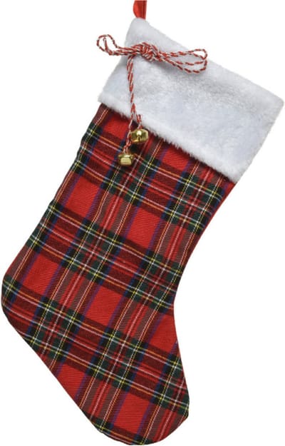 Decoris Kerstsok - rood - ruitjes - 23 x 45 cm - polyester - geruit - kerstversiering - kerstsokken