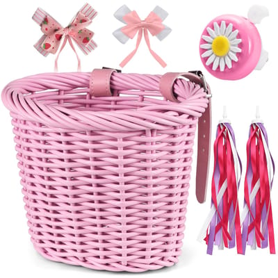 Panier de vélo pour enfants pour filles, accessoires de vélo avant avec banderoles de guidon, cyclisme à partir de 313 ans rose