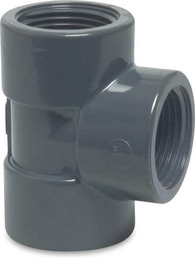 Mega T-stuk 90° PVC-U 40 mm x 16 mm x 40 mm lijmmof 16bar grijs