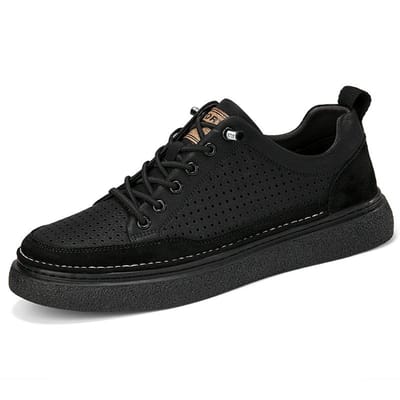 Uitgesneden Heren Casual Schoenen Echt Lederen Sneakers Ademend Veterschoeisel Comfort Heren Skateschoenen Outdoor Gevulkaniseerde Schoenen 45 black