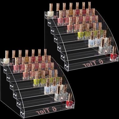 2 Stuks Acryl Nagellak Organizer 31 x 26.5 x 21.5 cm, 6 Laags Transparante Display Rek voor Nagellak, Opslag voor Gel Polish, Nagellak en Lippenstift