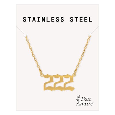 222 Getal Ketting - Goudkleurig - Stainless Steel Spirituele Hanger - 45cm + 5cm verstelbaar - Pax Amare