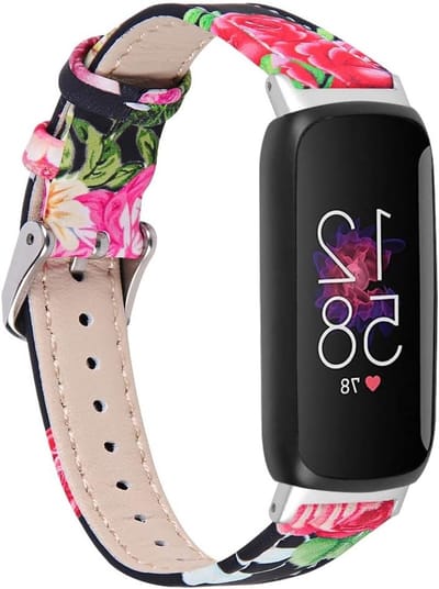 Leren Horlogeband voor Fitbit Inspire 3 Activiteitstracker, Bloemenpatroon, Rvs Sluiting, Comfortabele Polsband