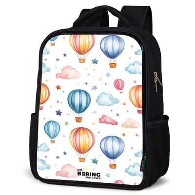NoBoringSuitcases.com® - Rugzak zwart - Schooltas jongen & meisje - Gekleurde luchtballonnen met sterren en wolken - Rugtas voor school - Boekentas kind - Schoolrugzak - Kinderrugzak