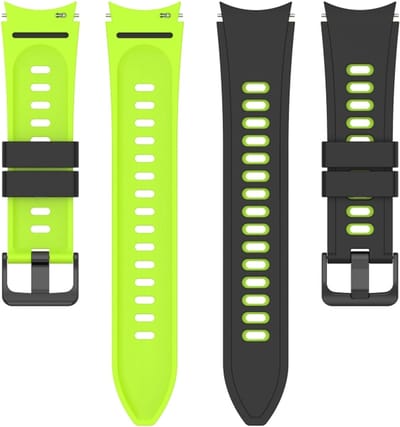 Siliconen bandje - geschikt voor Samsung Galaxy Watch 7 / Watch FE / Watch 6 / Watch 6 Classic / Watch 5 / Watch 5 Pro / Watch 4 / Watch 4 Classic - zwart-limoengroen