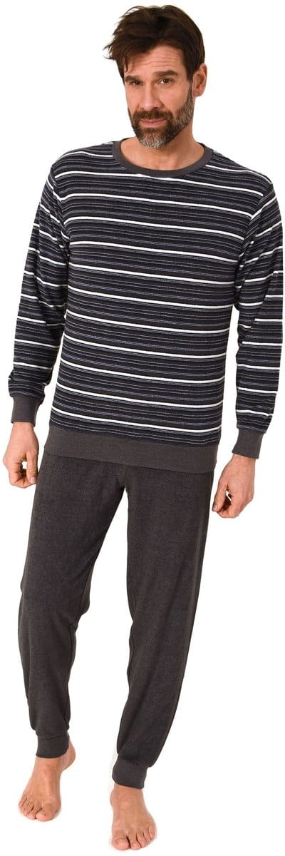 Heren pyjama in badstof met manchetten in een stijlvolle blokstreep-look - ook in oversize
