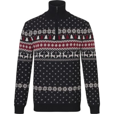 Apollo Heren Kersttrui Zip Met Kerst Print Zwart - Maat M