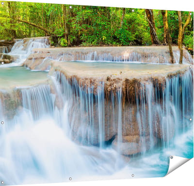 Gards Tuinposter Waterval in het Bos in Thailand - 150x120 cm - Tuindoek - Tuindecoratie - Wanddecoratie buiten - Tuinschilderij
