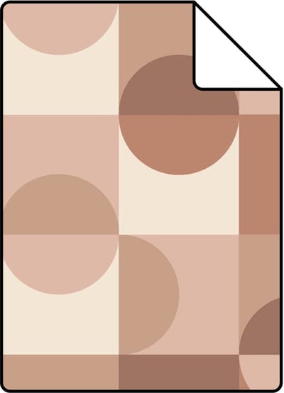 Proefstaal ESTAhome behang cirkels in Bauhaus stijl beige, bruin en licht roze - 26.5 x 21 cm - 131242-S