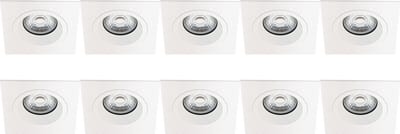 Spot Armatuur 10 Pack - Pragmi Rodos Pro - GU10 Inbouwspot - Vierkant - Wit - Aluminium - 93mm