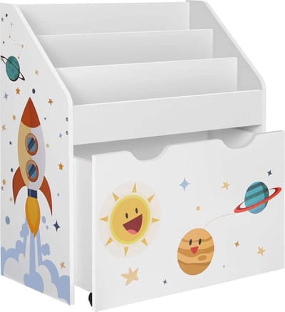 MIRA Home - Boekenkast - Opbergkast - Kinderkamer - Textiel - Wit/Blauw - 62.5x29.5x70