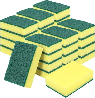 Set van 40 Keuken Sponsen, 10 x 7 x 3 cm, Groene en Gele Polijstsponsen voor Huishouden, Dubbelzijdige Sponsen voor Afwassen en Schoonmaken