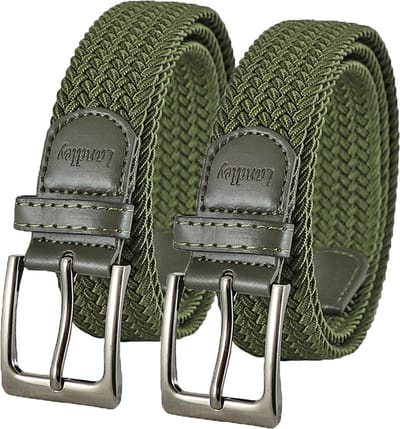 Landley Elastische Gevlochten Stretch Riemen Duopack - Voordeelset met 2 riemen - Dames en Heren - Groen - Lengte totaal 100 cm / Riemmaat 85