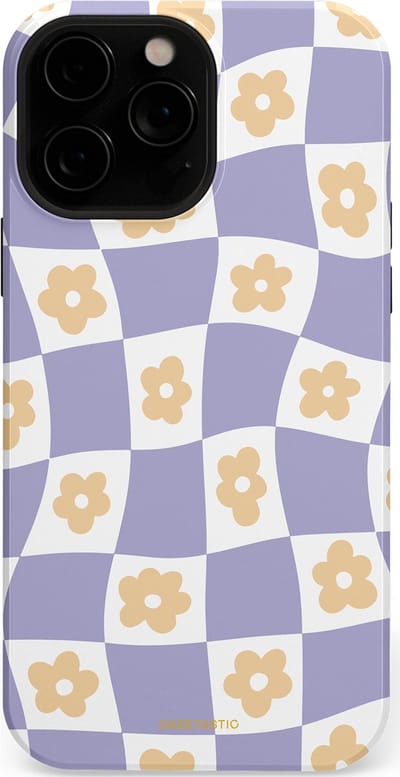 Casetastic hoesje geschikt voor Apple iPhone 13 Pro - MagSafe - Dubbellaagse bescherming - Kronkelende madeliefjes - Fashion Case - Lila Wit Zand Lichtgrijs
