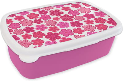Broodtrommel Roze - Lunchbox - Brooddoos - Bloemen - Roze - Patronen - 18x12x6 cm - Kinderen - Meisje