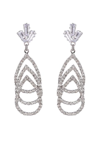 AVANT-GARDE PARIS Diamanten Oorbellen - Drie Laags - 1 stuk - Rhodium Plated en 1.5cm X 4.8cm