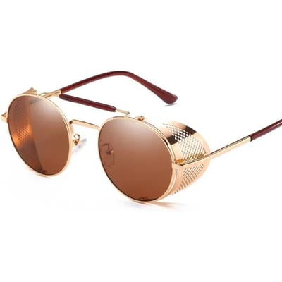 Lunettes de soleil rondes à monture métallique de style rétro gothique steampunk pour hommes et femmes, verres de protection de luxe, design de luxe, Gafas de Sol beige
