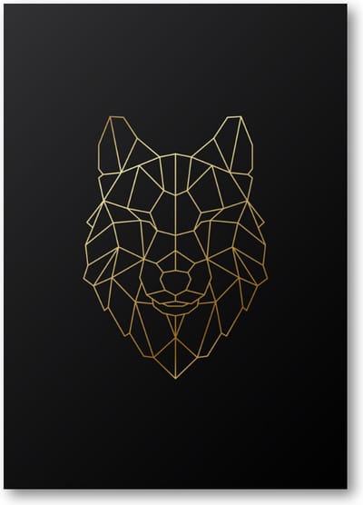 Minimalist Wolf - Goud - A3 Poster Staand - 30x42cm - Dieren