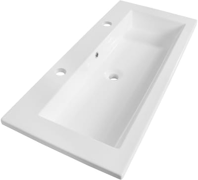 Brauer Solar Slim Wastafel - 100 cm - met 1 Spoelbak en 2 Kraangaten - Mineraalmarmer Zijdeglans Wit