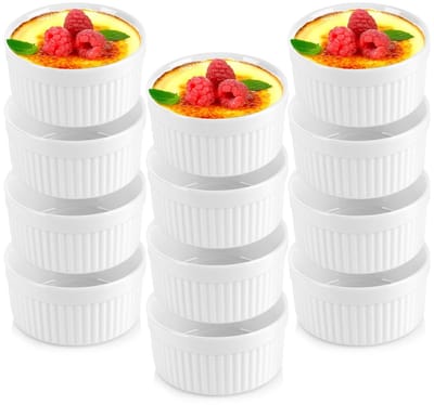 Creme Brulee Schaaltjes Keramiek Wit 260 ml 12 stuks - Ramekins - Set - Ovenschaal - Snackkommen - Dipschalen - Kleine Komen voor Dipsauzen en Snacks