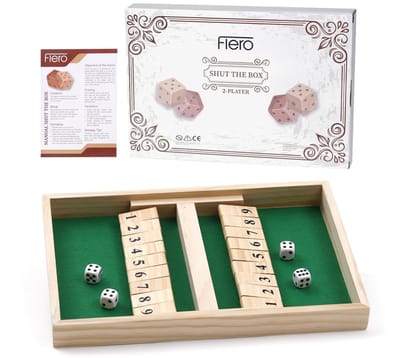 Flero Shut The Box, Houten Dobbelspel, Klepspel - 2 Spelers Duel Bordspel met Scheidingswand en 4 Dobbelstenen - Montessori Tactiek- en Rekenspel voor Kinderen en Volwassenen vanaf 3 Jaar - Reisspel, Cadeau