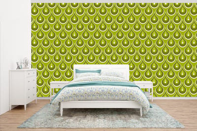 Behang - Fotobehang Patronen - Retro - Regen - Druppel - Groen - Breedte 500 cm x hoogte 280 cm