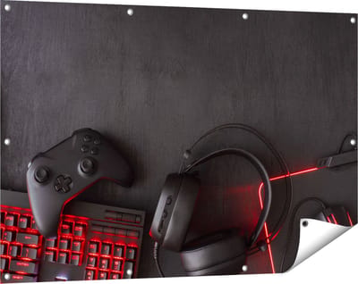 Gards Tuinposter Gaming Spullen - Accessoires - Controller - 120x80 cm - Tuindoek - Tuindecoratie - Wanddecoratie buiten - Tuinschilderij