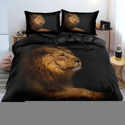 Zwarte Leeuw Dekbedovertrek Dier Met Beddengoed Kussensloop 3 Delige Beddengoed Collectie Enkel Dubbel King Queen Volledige Maat 1 Dekbed 2 Kussenslopen US Twin 172x218cm