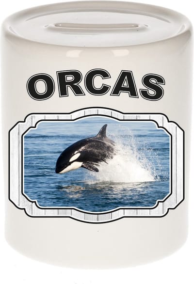 Dieren liefhebber orka spaarpot 9 cm jongens en meisjes - keramiek - Cadeau spaarpotten orka vissen liefhebber