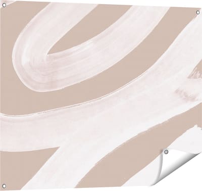 Gards Tuinposter Abstracte Kunst - Witte Strepen op Beige - 100x80 cm - Tuindoek - Tuindecoratie - Wanddecoratie buiten - Tuinschilderij
