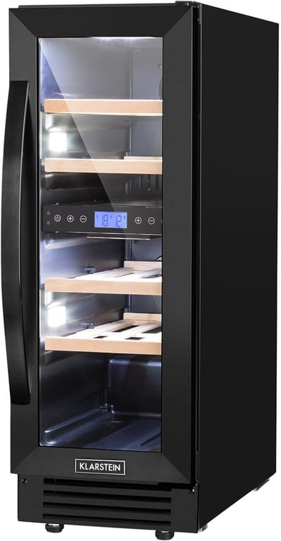 Klarstein Wijnkoeler Vinovilla 17 Built-In Duo twee zones wijnkoelkast 53l 17 fl. 3-kleuren glazen deur - Wijnklimaatkast - 29.5 cm - 2 Zones Vrijstaand Inbouw - Wit - glas - Rood - Wijnkast - Wine Cooler - Wine Fridge