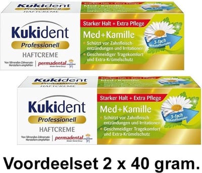 Kukident Kleefpasta Professional - Med+Kamille - 40g - Voordeelset 2 Stuks!!