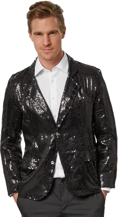dressforfun - Paillettenjas heren zwart L - verkleedkleding kostuum halloween verkleden feestkleding carnavalskleding carnaval feestkledij partykleding - 303938