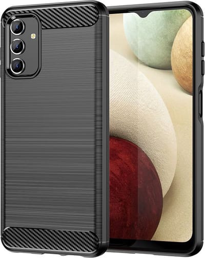 MobyDefend Hoesje - Geschikt voor Samsung Galaxy A04s - TPU Backcover - Geborstelde Metaal & Carbon-Look - Zwart