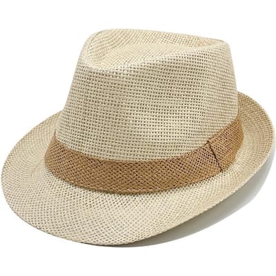 Nouveau Printemps et Été Protection Solaire et Chapeau de Soleil Haut-de-Forme Chapeau de Plage Chapeau Décontracté Tissé en Paille M（56-58cm） beige