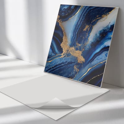 Wallfluent Vinyl Tegels - Abstract Golvend Patroon Vinyl Tegels Zelfklevend - 30 cm x 30 cm - Marine PVC Tegels - Verpakking van 9 stuks - Vierkant PVC Tegels - Abstractie Plaktegels - Zelfklevende Vinyltegels - Plaktegels Keuken en Badkamer