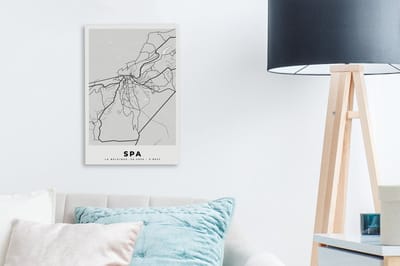 Canvas Schilderij België – Spa – Stadskaart – Kaart – Zwart Wit – Plattegrond - 20x30 cm - Wanddecoratie