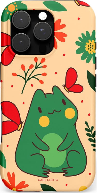 Casetastic hoesje geschikt voor Apple iPhone 16 Pro - MagSafe - Dubbellaagse bescherming - Kikkerkus - Fashion Case - Beige Groen Rood Perzik