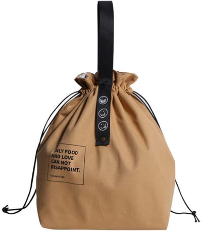 Canvas lunchtas met trekkoord, geïsoleerde lunchtas, Japanse stijl, bento-tas, herbruikbare lunchtas, geïsoleerde handtas met handvat en trekkoordsluiting voor dames, werk, picknick of reizen (GEEL)