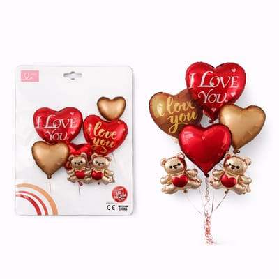 Ballonnen Set 6 stuks – I Love You Hart Ballonnen met Teddy beer