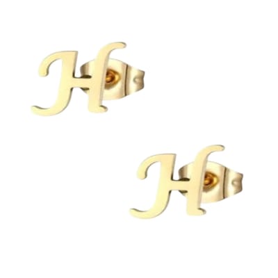 Aramat Jewels | Oorbellen | Goudkleurige RVS oorstekers Letter H | | | |10mm | Staal | Kinderen, Volwassenen | Verkleurd niet