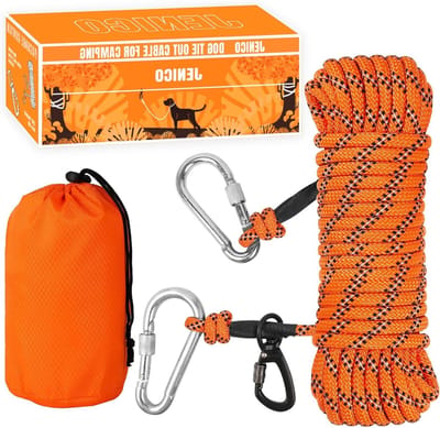 Honden Buitenlijn - Kampeerlijn Honden - Veilig Buiten Spelen - Klitvrije 360° Katrol - 21 Meter Lengte - Oranje