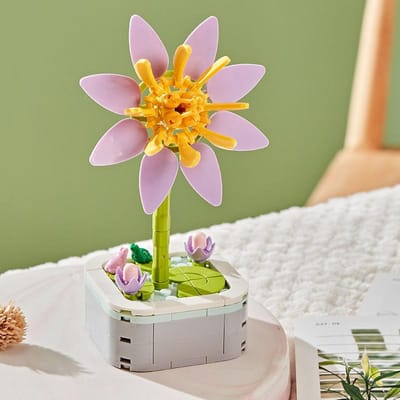 Bouquet Perpétuel Fleur de Tulipe Lilas Brique de Construction Modèle 3D Décoration de Maison Plante en Pot Assemblage Briques Cadeaux Saint-Valentin Enfant NO BOX gray