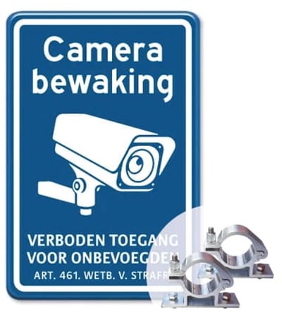 Camerabewaking - Verboden toegang - blauw - Weerbestendig Aluminium - 40x60 cm - Bevestiging: Met paalbeugels Ø48mm