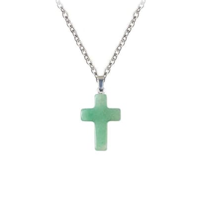 Fako Bijoux® - Ketting - Kruisje Mini - Aventurien - Natuursteen - 18x25mm - 50cm