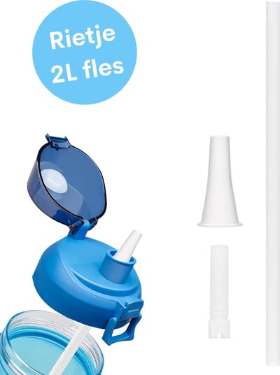 FLOOQ Rietje voor Motivatie Waterfles - 2 liter drinkbeker - transparant